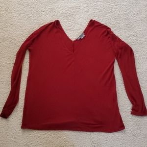 Red long sleeve V neck